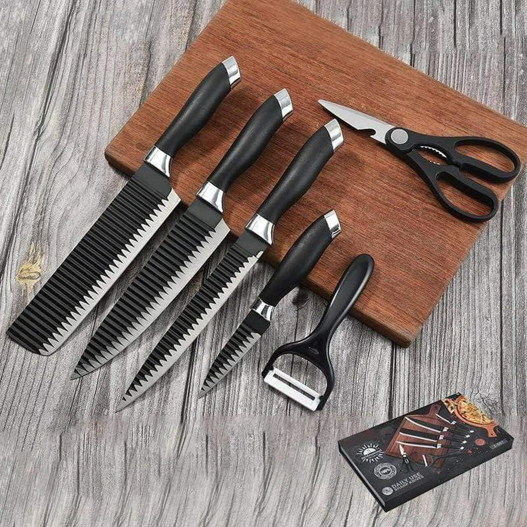 Premium 6Pcs Non Stick Knife Set for Kitchen | Sharp Stainless Steel Knifes with Ergonomic Handle